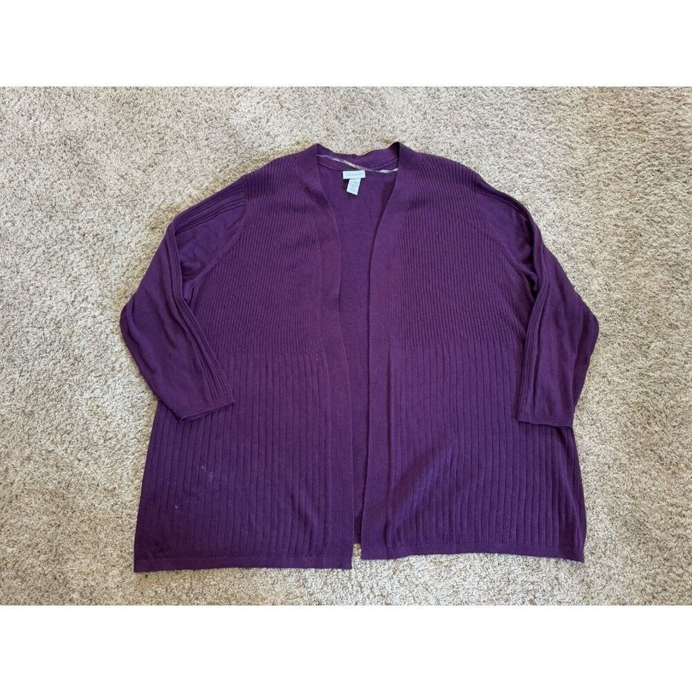CATHERINES Cardigan Sweater Purple Open Front Ribbed 3X Casual Basic READ